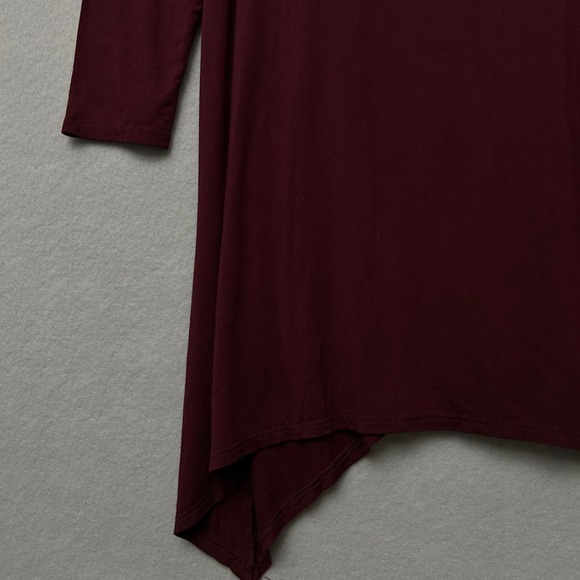 OSO Casuals Tie Dye Tunic Top S Olive Green Burgundy Sharkbite Hem 3/4 Sleeve - Picture 10 of 13